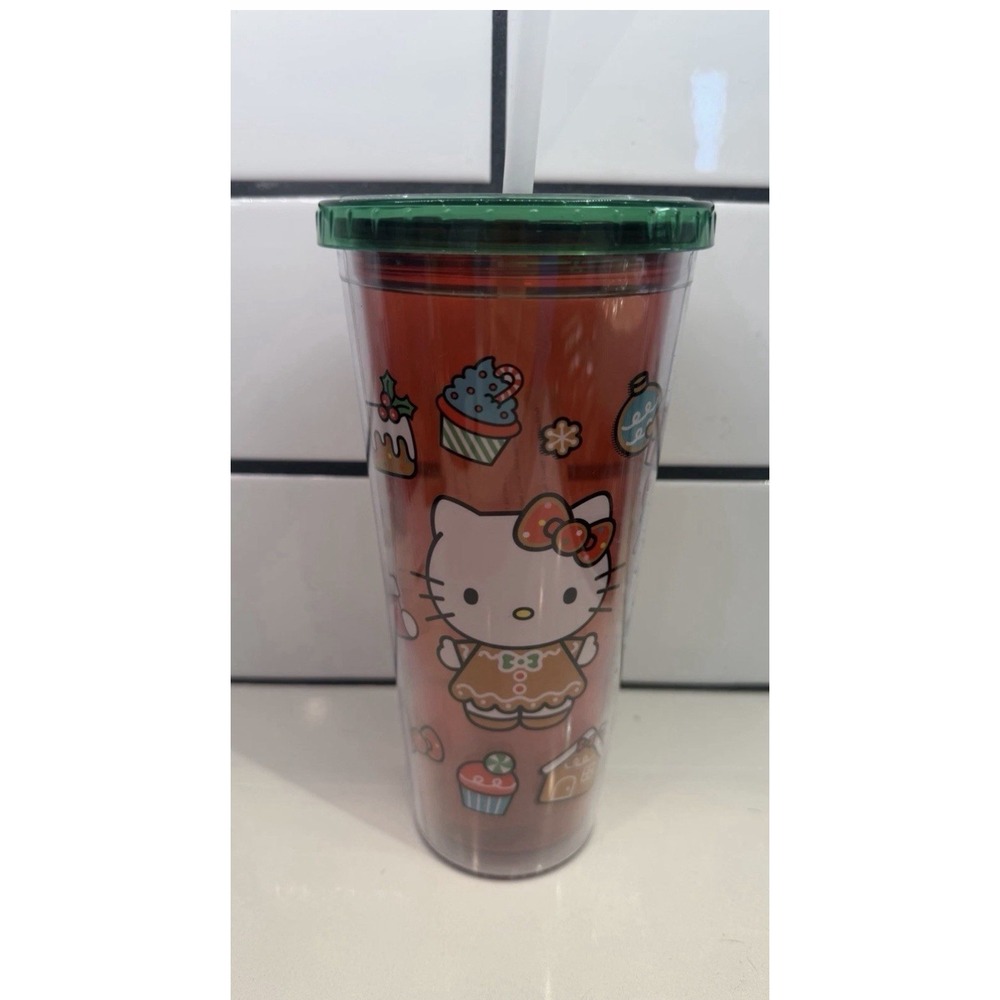Hello Kitty Gingerbread Christmas Cup New 24oz Plastic Travel Tumbler‎ 2024 🍪🎄